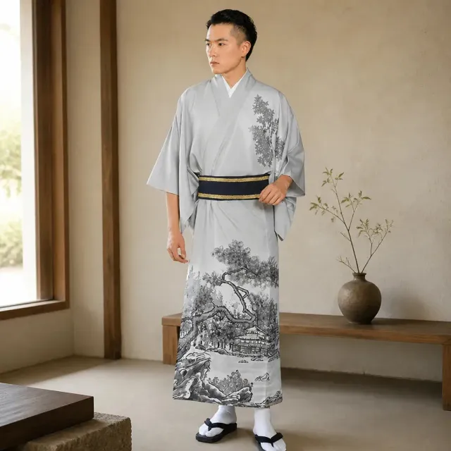 Esprit du Japon Kimono Traditionnel Homme Imprimé Dessin sumi-e