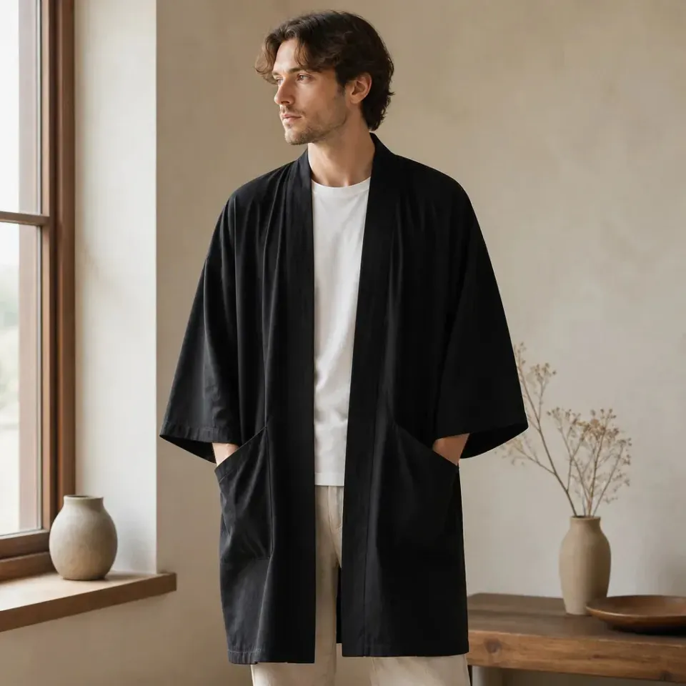 Esprit du Japon veste kimono homme noire col croisé
