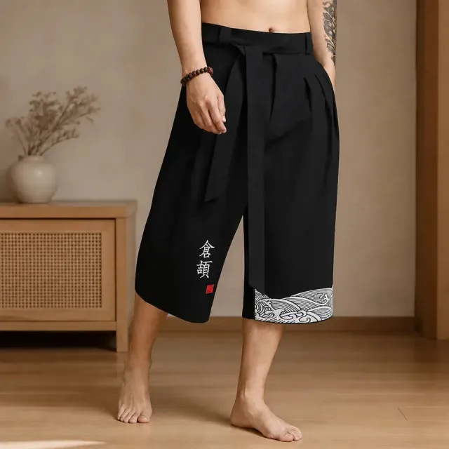 Esprit du Japon pantalon large homme hakama coton vagues
