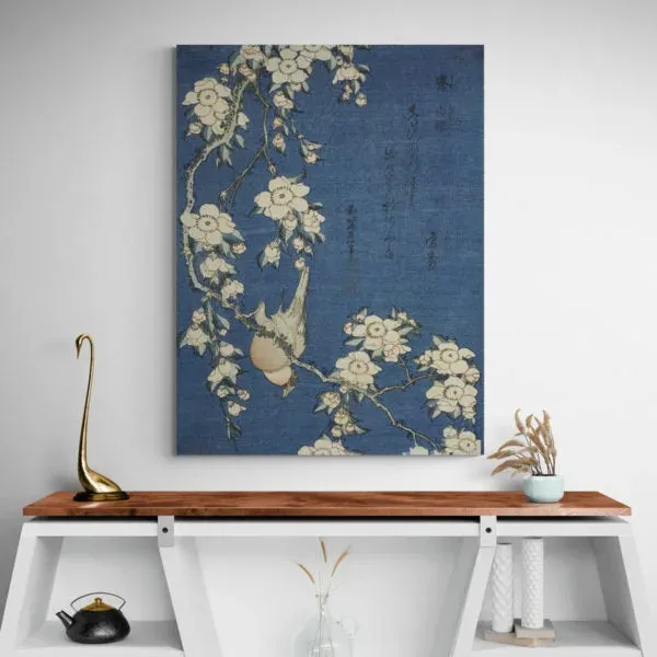 Japon style Hokusai tableau japonais bouvreuil cerisier