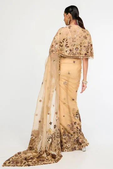 Rahul Mishra Garden of Time Cape soie nude bronze