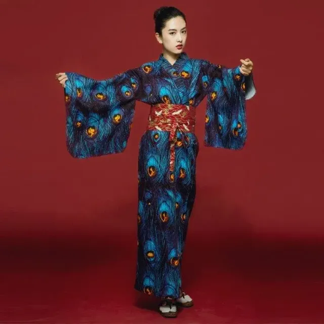 Japon style Plumes De Paon kimono japonais femme