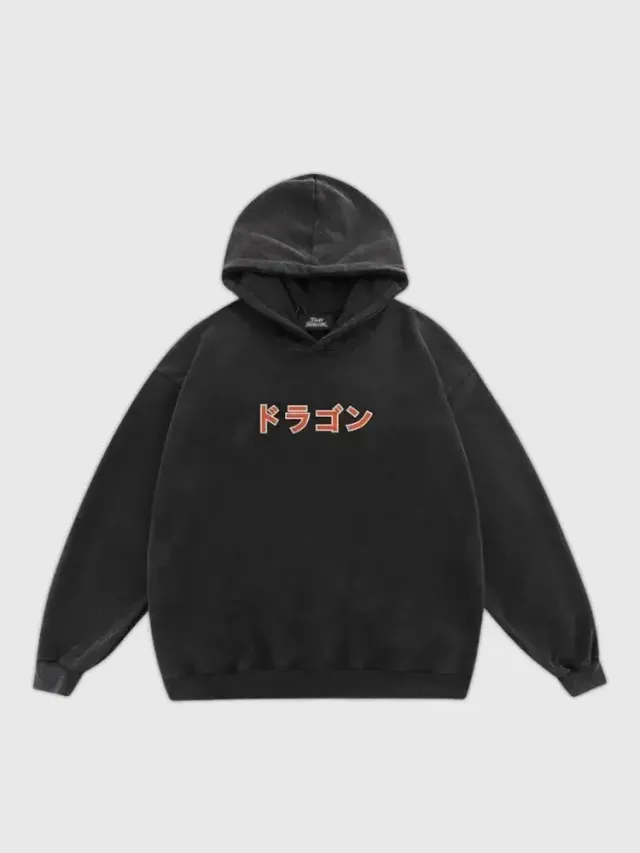 Japon style Ryujin sweat capuche dragon noir