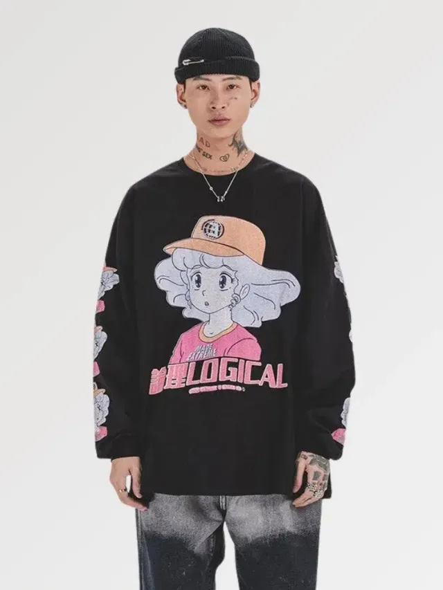 Japon style logical tee-shirt manche longue oversize