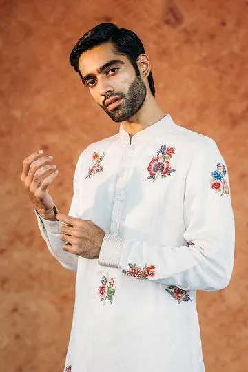 Rahul Mishra Anar Bel kurta satin soie ivoire brodé