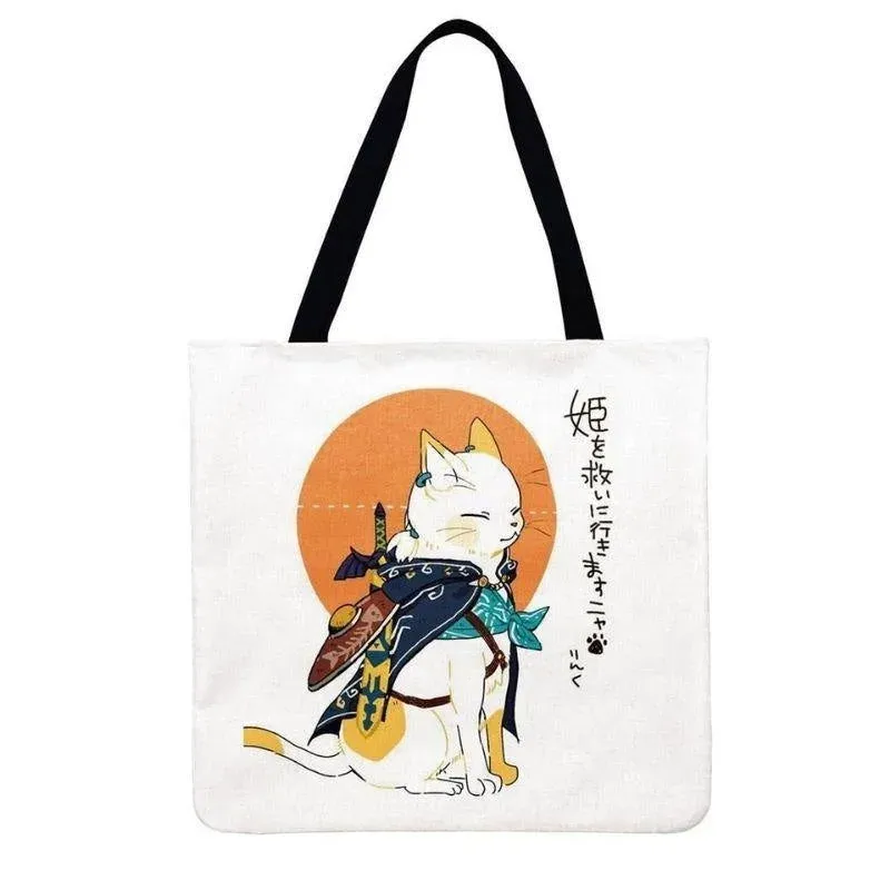 Japon style Tote Bag Chat Japonais sac fourre-tout en lin