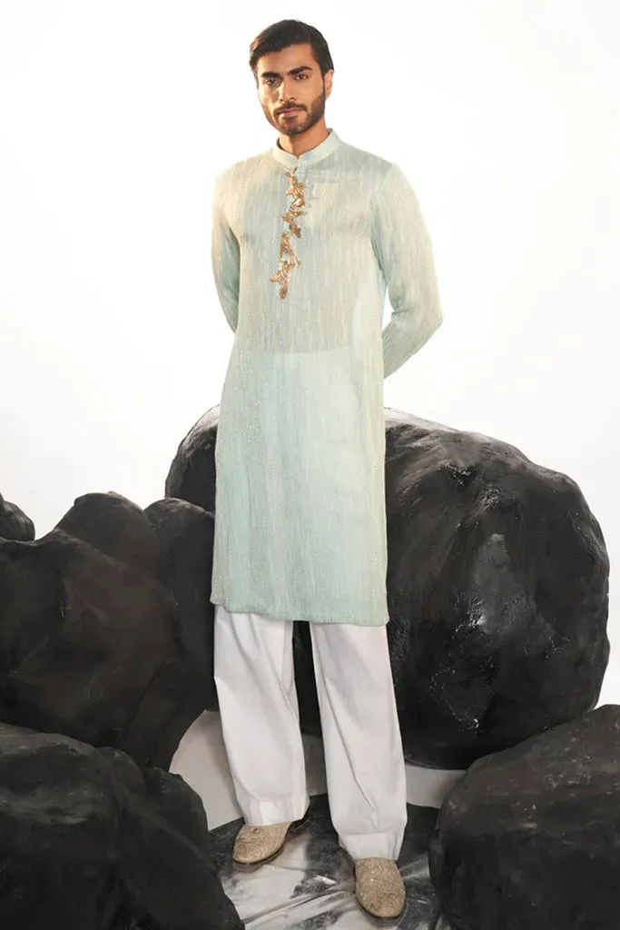 Rahul Mishra Cosmos 3D Hand-Embroidered Kurta aqua teal