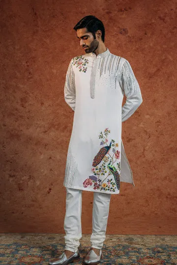 Rahul Mishra Birds Of Paradise Silk Satin Kurta kurta ivoire en soie