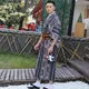 Esprit du Japon kimono homme Bamboo rayures noir mi-long