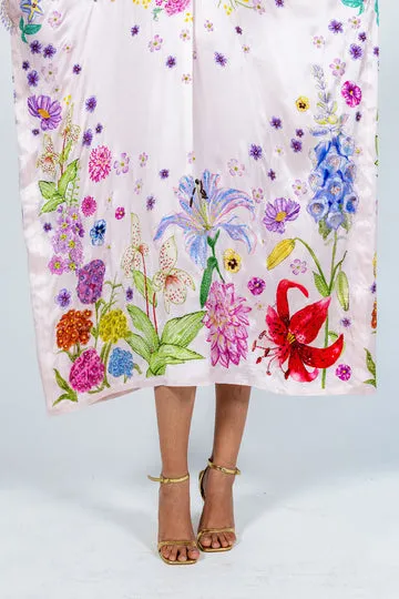 Rahul Mishra Valley of Flowers caftan satin soie rose