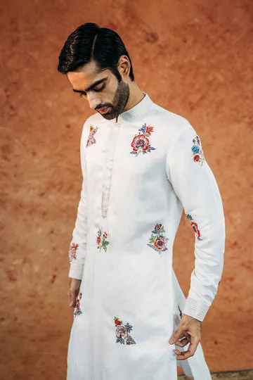 Rahul Mishra Anar Bel kurta satin soie ivoire brodé