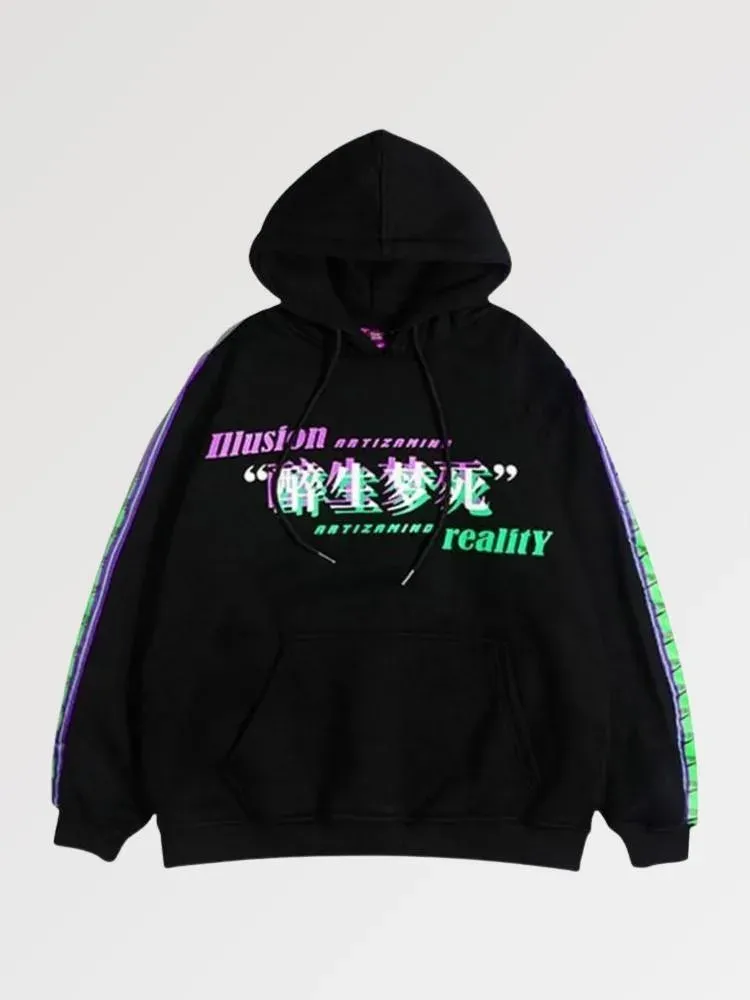 Japon style Sweat à Capuche Écriture Japonaise Glitch sweat