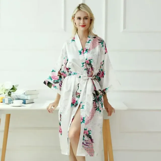Japon style Kimono pyjama femme satin motif fleuri