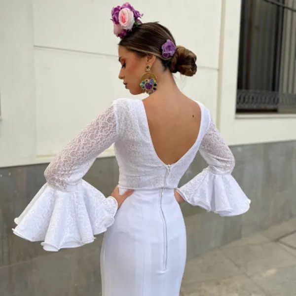 Viva La Feria Rociera Jerez chemisier dentelle blanc
