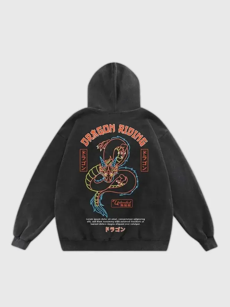 Japon style Ryujin sweat capuche dragon noir