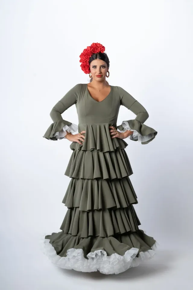 Viva La Feria Oliva robe flamenca vert olive volants