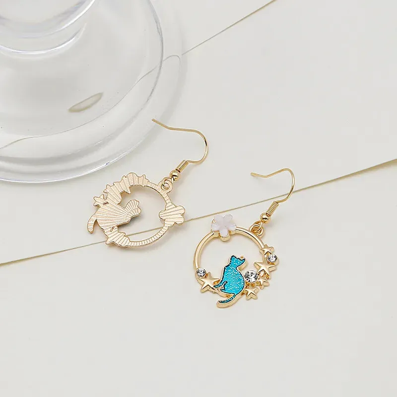 Esprit du Japon boucles d'oreilles chat étoilé métal doré
