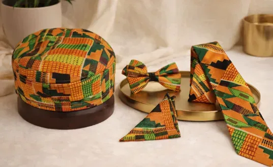 KAVAZI Kente Ensemble 4 pièces cravate noeud papillon