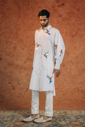 Rahul Mishra Kingfisher Bird chemise brodée main ivoire