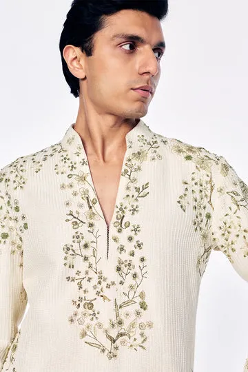 Rahul Mishra Florence Raw Silk Short Kurta kurta court ivoire en soie brute
