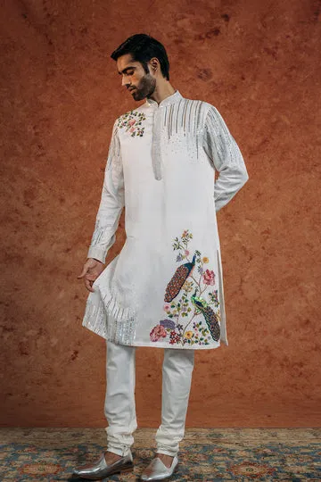 Rahul Mishra Birds Of Paradise Silk Satin Kurta kurta ivoire en soie
