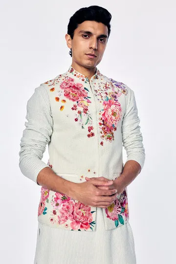 Rahul Mishra bandi brodée de bouquets floraux menthe