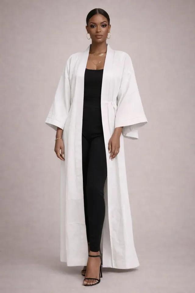 KAVAZI Solid Kimono femme coton avec ceinture