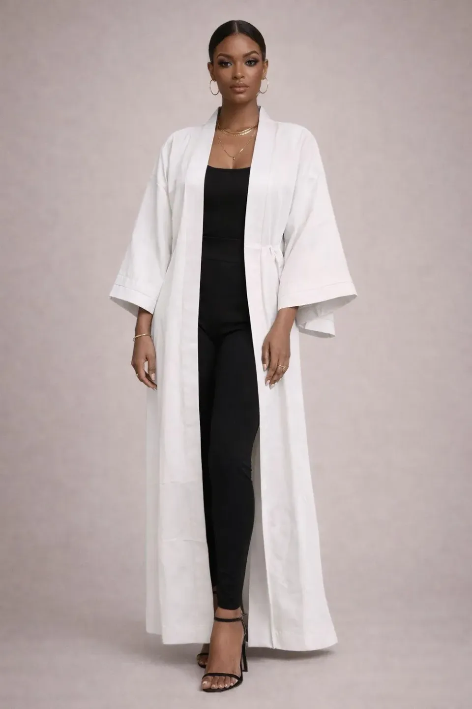 KAVAZI Solid Kimono femme coton avec ceinture