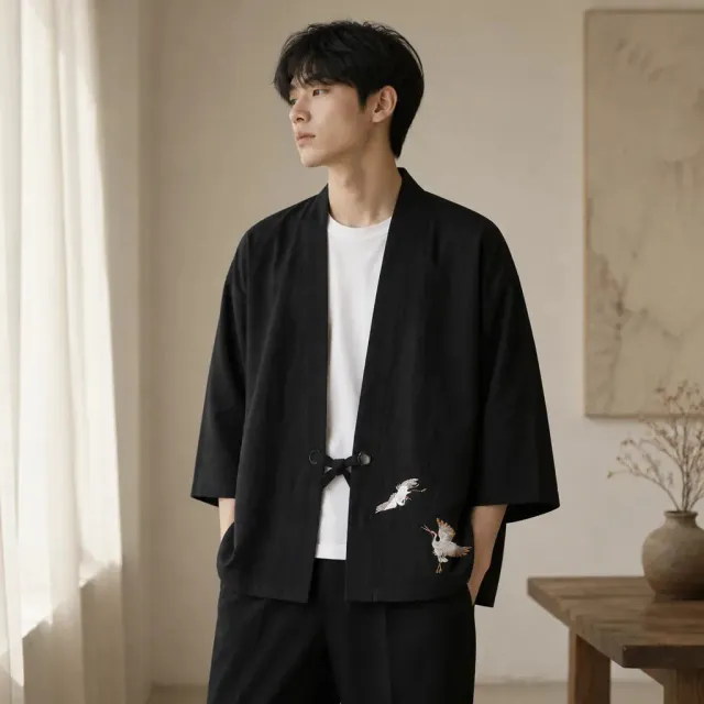 Esprit du Japon veste kimono homme brodée de grues