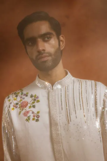 Rahul Mishra Birds Of Paradise Silk Satin Kurta kurta ivoire en soie