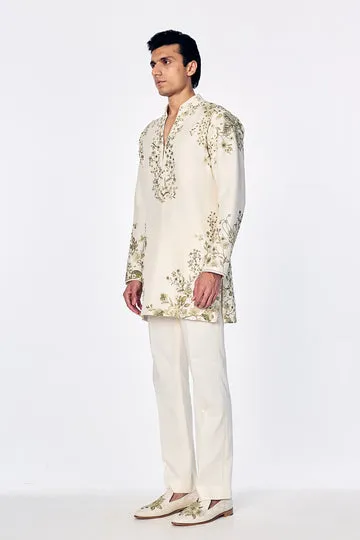 Rahul Mishra Florence Raw Silk Short Kurta kurta court ivoire en soie brute