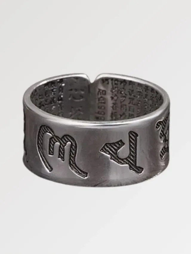 Japon style Mantra Tibétain fujiwa bague gravée
