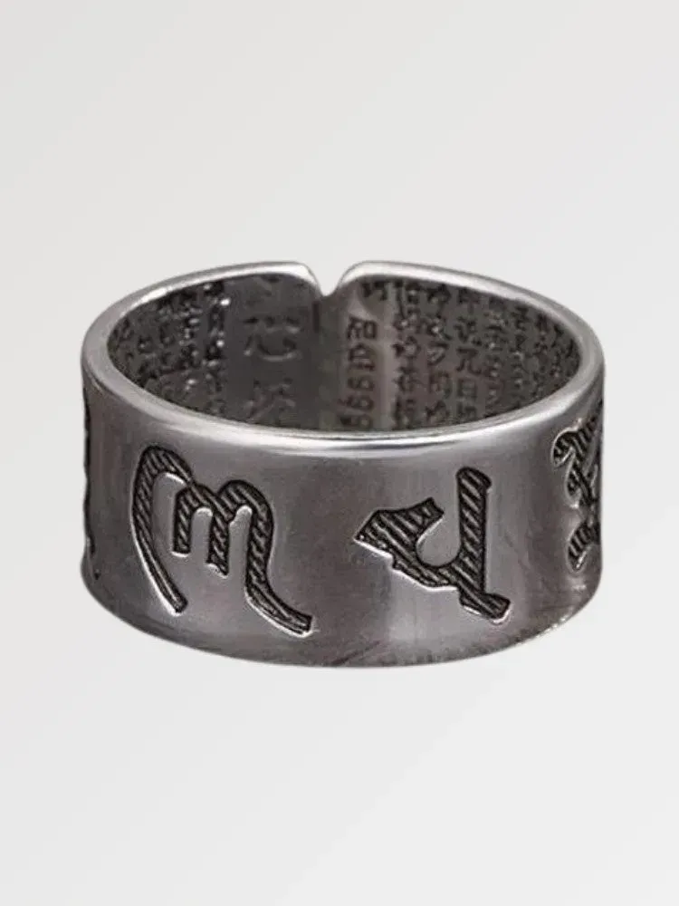Japon style Mantra Tibétain fujiwa bague gravée