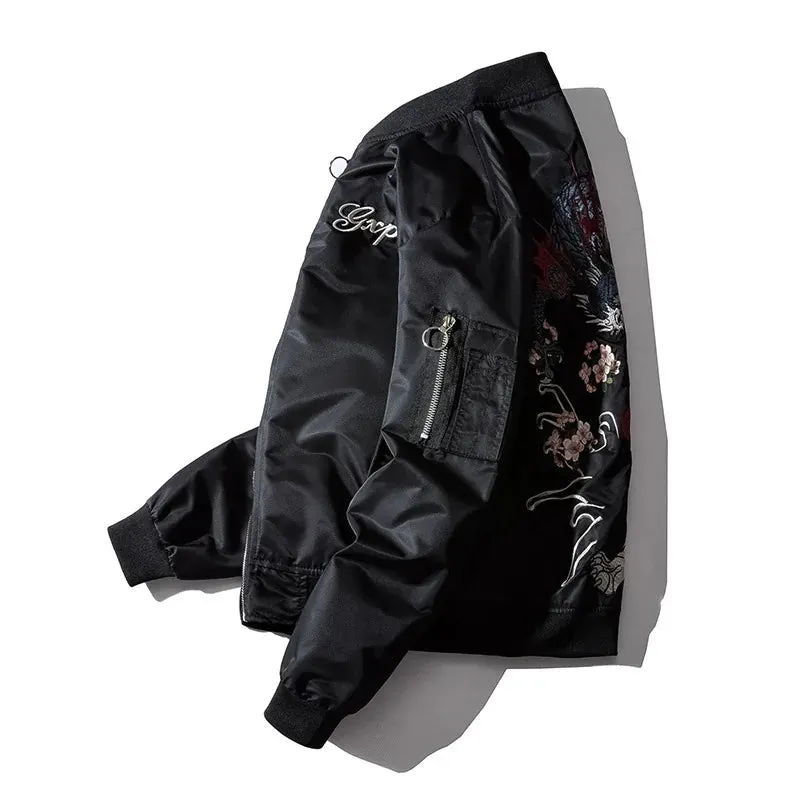 Esprit du Japon dragon tigre blouson sukajan brodé noir