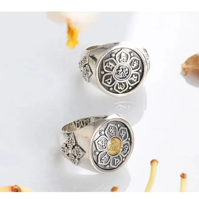 Esprit du Japon mandala bague homme médaillon gravé