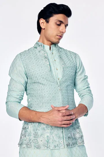 Rahul Mishra Zenith Silk Organza Bandi menthe brodée