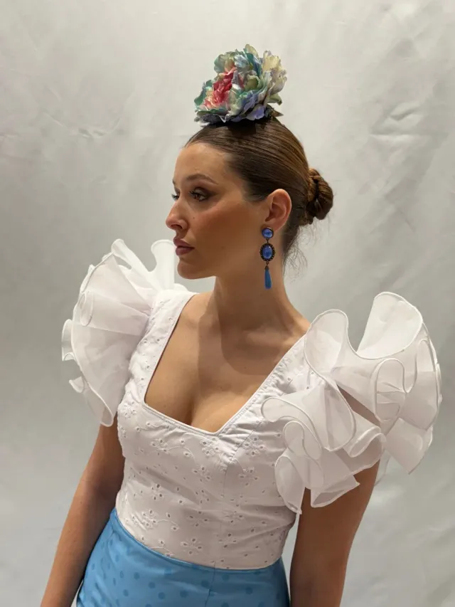 Viva La Feria corpiño top flamenco blanc perforé volants