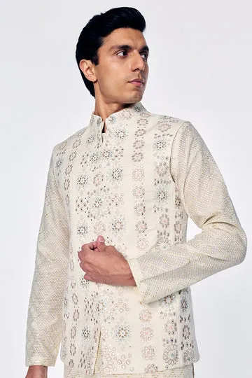 Rahul Mishra Bandi gilet brodé géométrique ivoire