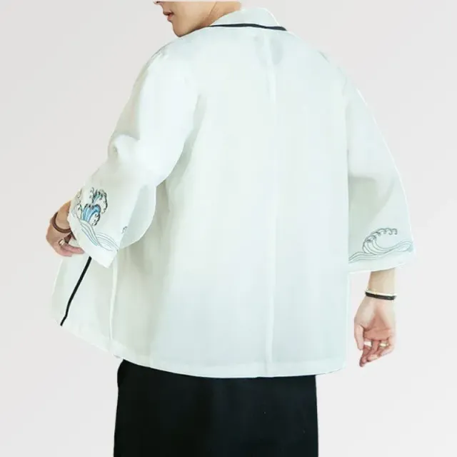 Japon style vague Kanagawa veste kimono blanche coton