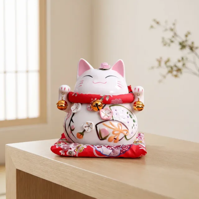 Esprit du Japon Maneki Neko fleurs japonaises tirelire céramique