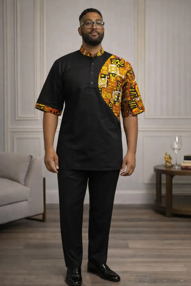 KAVAZI chemise homme manches courtes wax africain