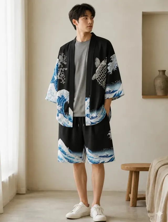 Esprit du Japon ensemble kimono short imprimé