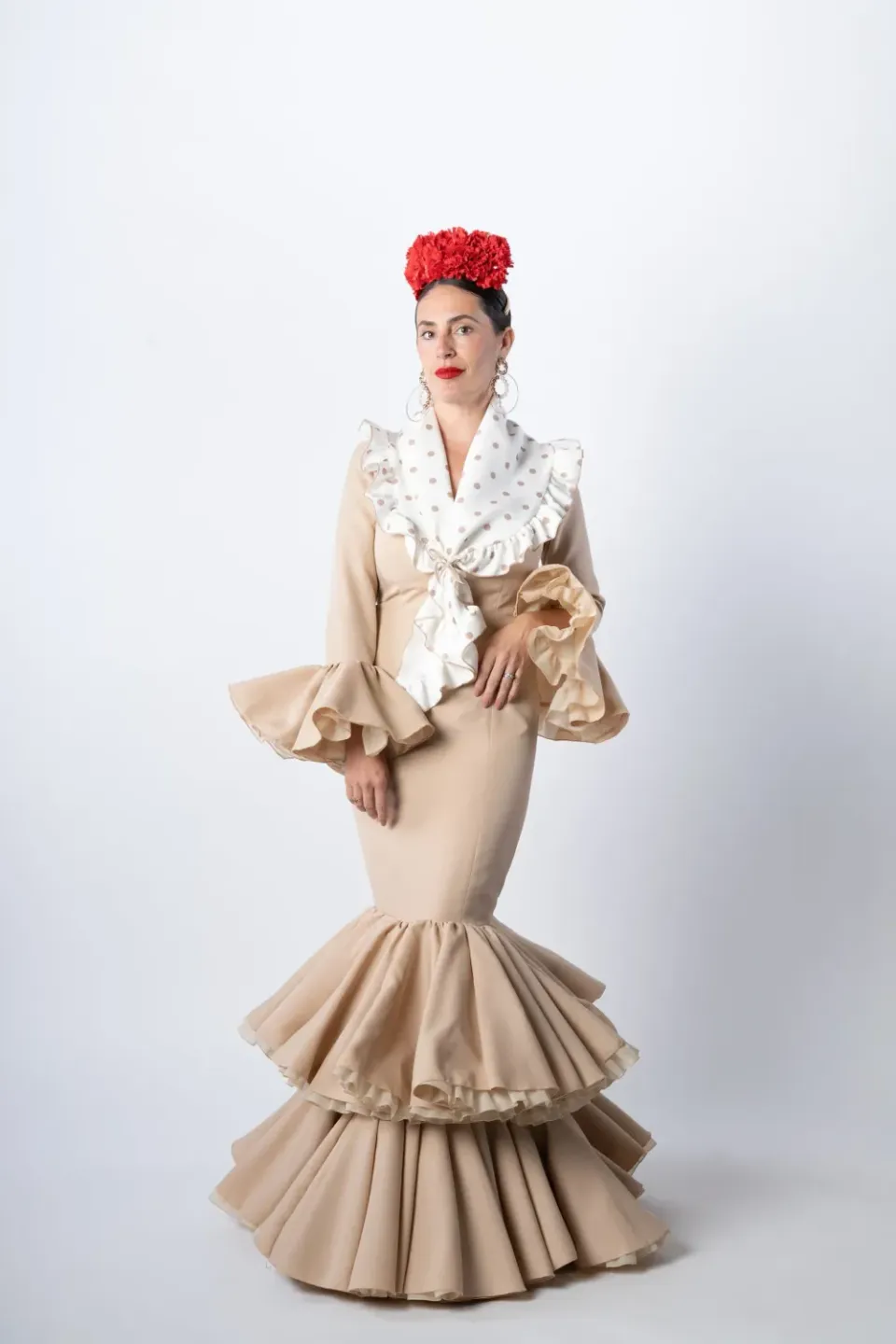 VIVA LA FERIA Trigo robe gitane beige coupe sirène