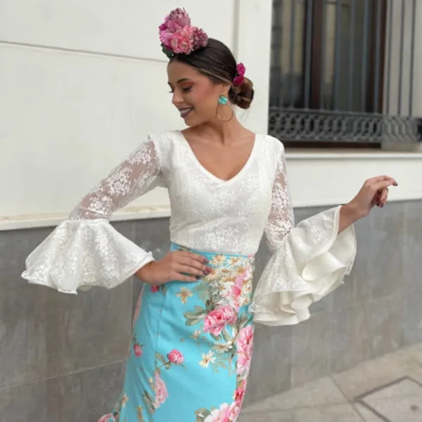 Viva La Feria Doñana blouse flamenca dentelle beige