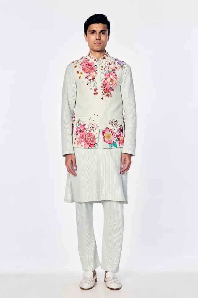 Rahul Mishra bandi brodée de bouquets floraux menthe