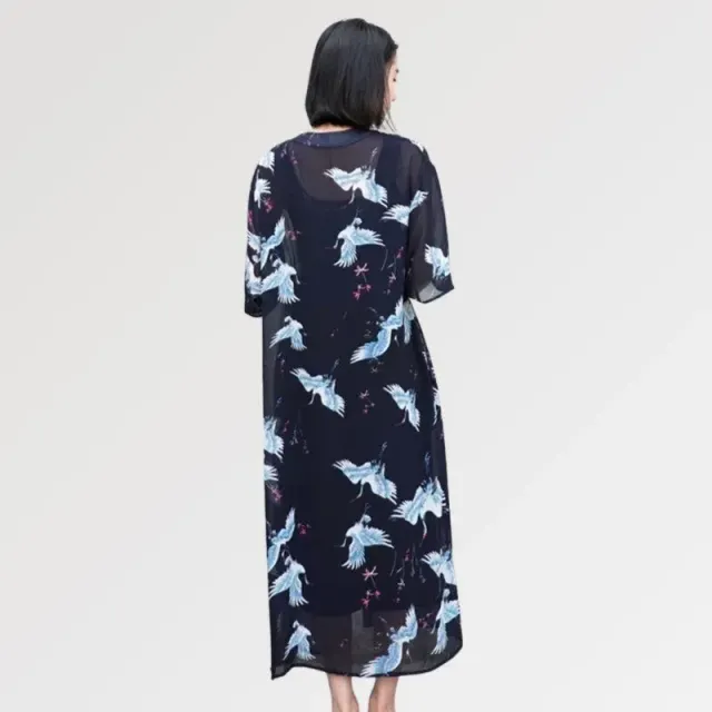 Japon style yuna kimono long transparent grues sakura