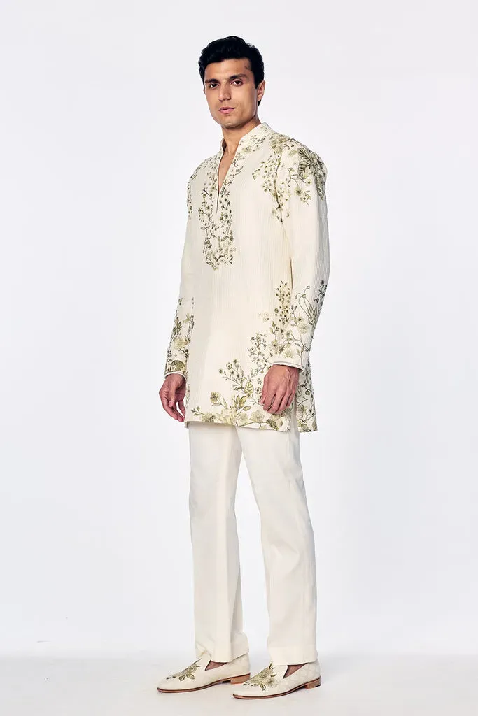Rahul Mishra Florence Raw Silk Short Kurta kurta court ivoire en soie brute