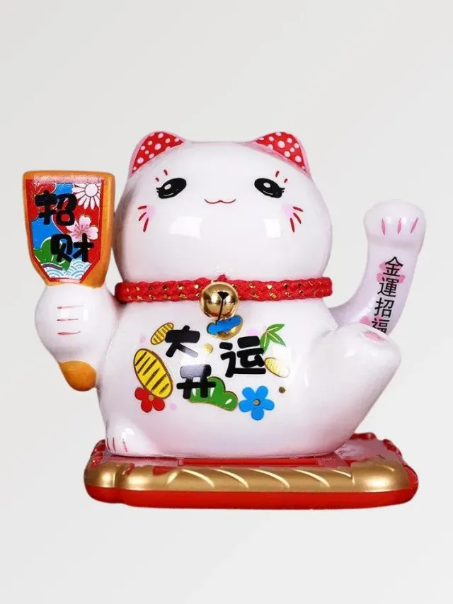 Japon Style Maneki Neko Paix et Amour statue chat peint main