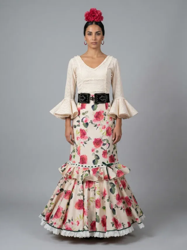 Viva la Feria Floral jupe flamenco imprimé roses