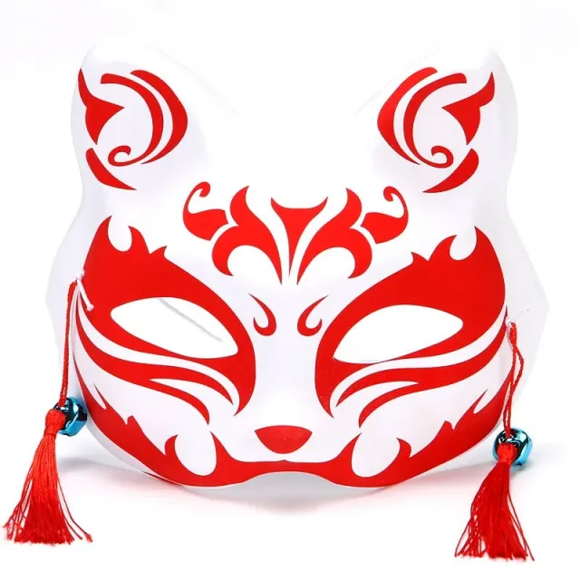Esprit du Japon masque kitsune japonais blanc clochettes
